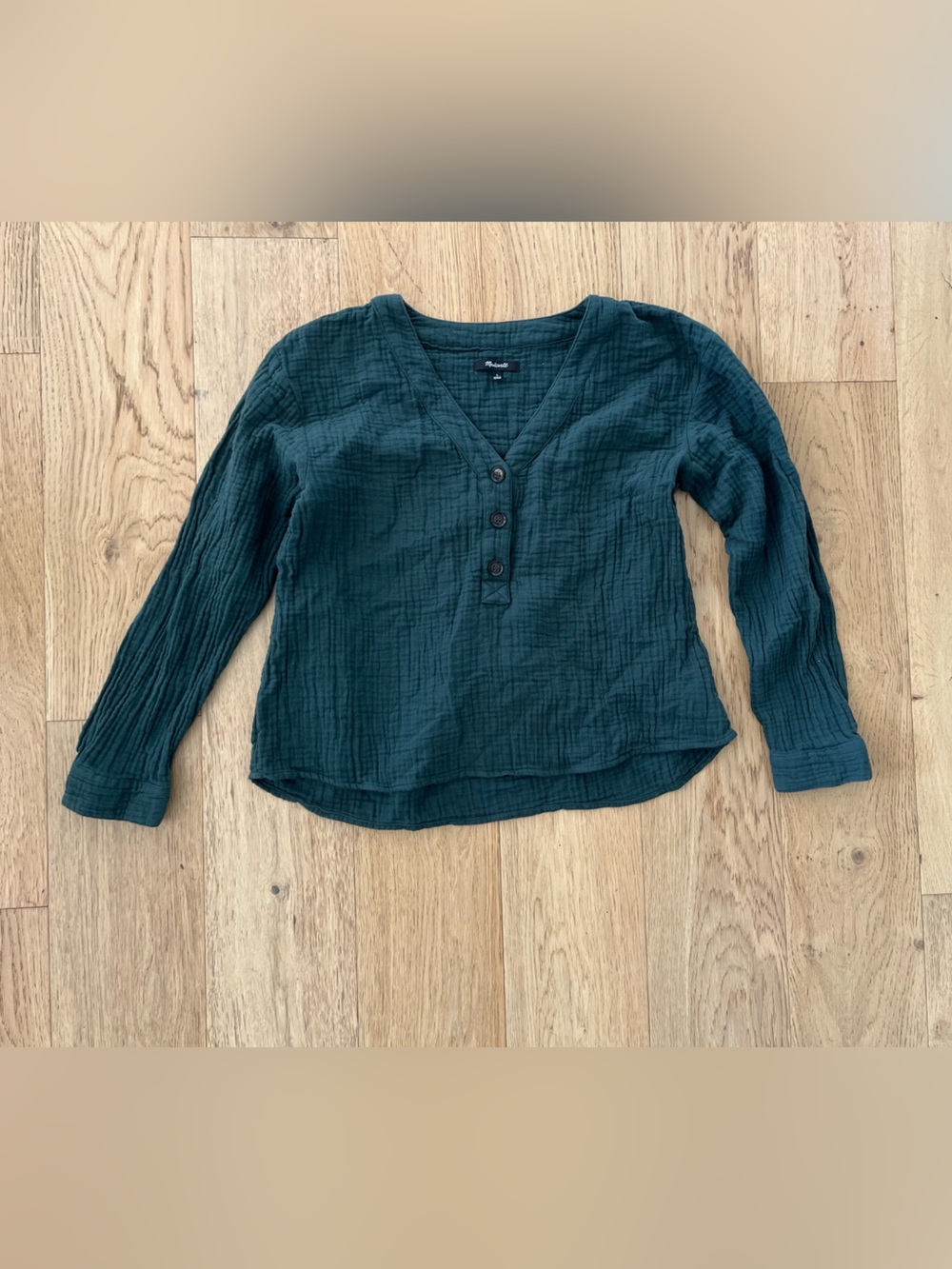 Madewell Dark Green Textured Henley Long-Sleeve Shirt